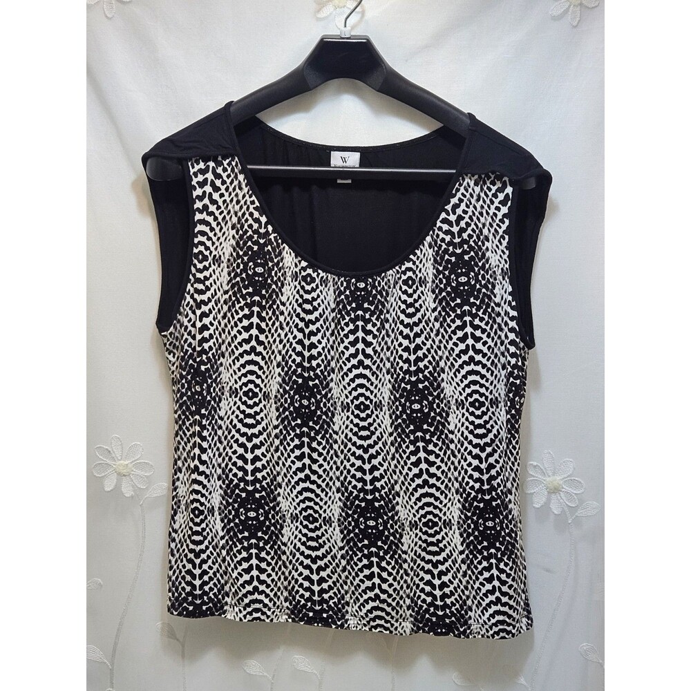 Worthington Womens 1X Black White Tank Blouse Career Business Abstract Geometric